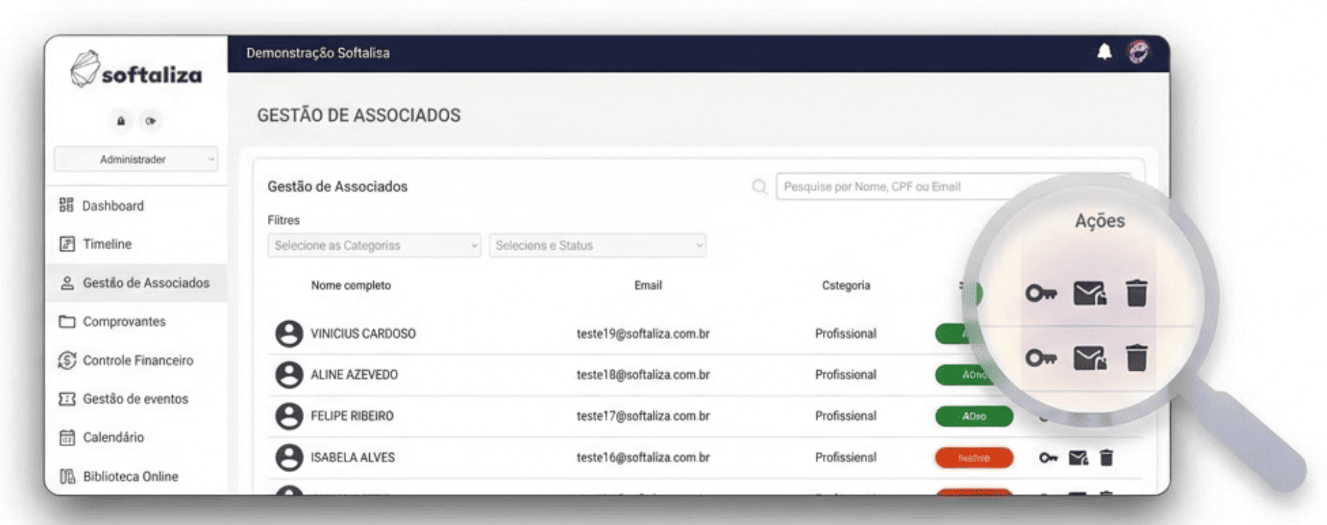 Painel de gestão de associados da Softaliza