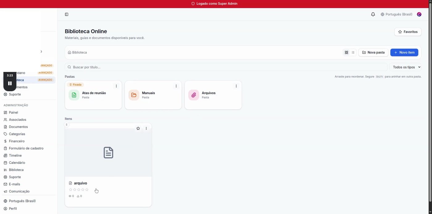 Visão do associado na Biblioteca com pastas e itens disponíveis para consulta